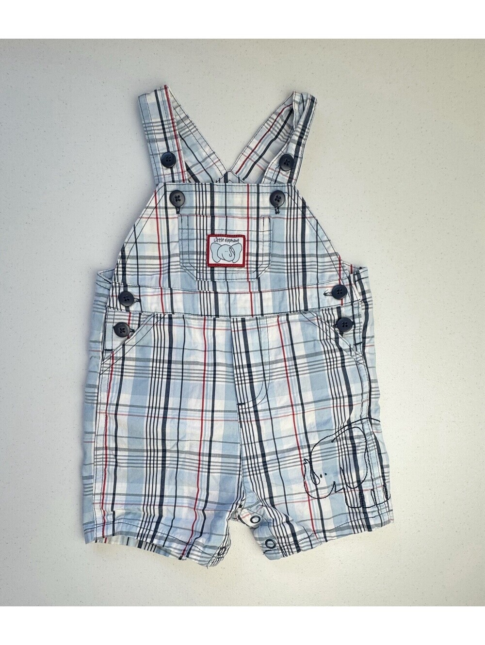 First Moments Elephant Plaid Shortalls 3-6 Months